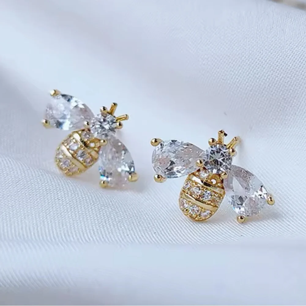 Gold Filled Cubic Zirconia Bumblebee Earrings - Picture 1 of 1